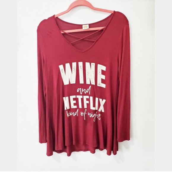 Wine and Netflix Kind of Night Long Sleeve Top - Picture 3 of 6